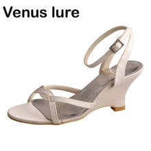 23 Colors White Wedge Wedding Shoes for Women Sandals with Ankle Strap 2024 - buy cheap