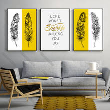 Yellow and White Background Black Lines Leaves Quota About Life Nordic Style Canvas Painting Wall Poster Home Rooms Wall Decorat 2024 - buy cheap