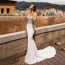 Женское свадебное платье с юбкой годе, кружевное платье с аппликацией и открытой спиной, пляжное платье невесты, 2021 2024 - купить недорого