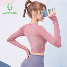 Vansydical-camisetas cortas deportivas para mujer, camisas ajustadas de manga larga con letras, secado rápido, para correr, entrenamiento y Fitness 2024 - compra barato