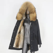 Bluenessfair casaco de inverno feminino, jaqueta com gola de pele de guaxinim raposa natural e removível, à prova d'água 2020 2024 - compre barato