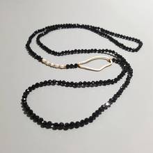 LiiJi Natural Black Spinel Freshwater Pearl 925 Sterling Silver Gold color Geometric Circle Long Necklace 65cm Delicate Jewelry 2024 - buy cheap