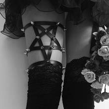 Cinta de liga feminina punk couro, pentagrama corporal aperto erótico alça suspensória perna cinta bondage gótico 2024 - compre barato