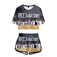GREY'S ANATOMY Two Piece Set Short Sleeve Crop Top + Shorts Sweat Suits Women Tracksuit Two Piece Outfits Summer Girl Sets 2024 - buy cheap