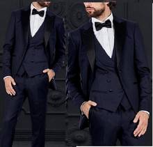 Blazer masculino corte justo com lapela alta moda smoking casamento smoking 3 peças terno (jaqueta + calça + colete) 2024 - compre barato