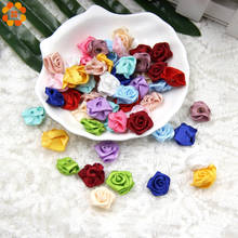 Miniapliques de lazo de flores para decoración de bodas, accesorios de costura hechos a mano con rosas de Rosa de satén, 100 unids/lote 2024 - compra barato