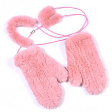 2020 Rabbit Fur Knitted Gloves Winter Warm Knitted Women Fur Hanging Rope Gloves Cute Bear Palm New Products 2024 - buy cheap