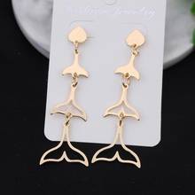 korean fashion Mermaid tail gold heart geometry dangle earrings Exaggeration statement drop stud earings jewelry for women 2024 - buy cheap