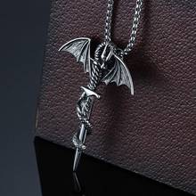 Металлическое ожерелье с крестом в форме крыла дракона для мужчин, винтажное ожерелье с подвеской в стиле панк, рок, готика, уникальный дизайн, с веревкой 2024 - купить недорого