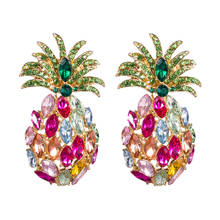 Brincos de pingente de strass colorido em forma de abacaxi, cristais de alta qualidade, acessórios de joias para mulheres, venda por atacado 2024 - compre barato