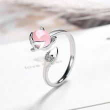Anillos de dedo exquisitos y románticos para niña, diseño de Animal de zorro bonito, piedra de ópalo rosa, anillo de apertura femenino, regalos de joyería 2024 - compra barato