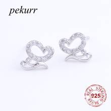 Pekurr 925 Sterling Silver Zircon Hollow Heart On Waves Stud Earring For Women Fine Jewelry Girl Wedding Accesories Brincos 2024 - buy cheap