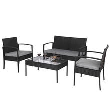 Outdoor Patio  Furniture Set 4 PCS Outdoor Patio Rattan Wicker Furniture Set with Table Sofa Cushioned Black US Warehouse 2023 - buy cheap