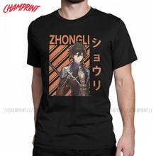 Zhongli-camisetas de impacto Genshin para hombre, camisa divertida 100% de algodón con cuello redondo, manga corta, juego de Anime, ropa de verano 2024 - compra barato