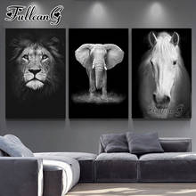 Fullcang-figuras para bordado de diamantes 5d, figuras de elefante, preto e branco, para pintura de cavalo, quadro quadrado completo fc3608 2024 - compre barato