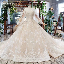 Vestido de casamento princesa htl668, com mangas compridas, lantejoulas, babados, rendas, novo vestido de casamento interno 2024 - compre barato