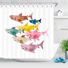 Colorful shark Shower Curtains Cartoon Design Marine Life Waterproof Polyester Fabric Shower Curtain Kids Bathroom Decoration 2024 - buy cheap