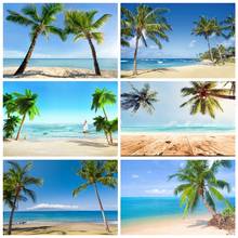 Laeacco Tropical Palms Tree Sea Beach Sand Blue Sky Baby Holiday Scenic Photo Background Photographic Backdrops For Photo Studio 2024 - buy cheap