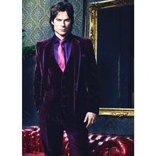 Purple Velour Slim Fit Men Suit Vest Casual Groomsmen Groom Tuxedo Regular Fit Velvet Prom Wedding Suits (Jacket+Pants+Vest) 2024 - buy cheap