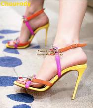 Choudory Yellow Heels Gold Pyramid Studded Sandals Orange Pink Suede Multicolor Strappy Dress Shoes Metal Embellished Shoes 2024 - buy cheap