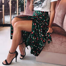 Faldas largas con estampado de leopardo para mujer, Falda Midi de cintura alta con pajarita, falda Sexy de estilo Skater Vintage verde para playa, 2021 2024 - compra barato
