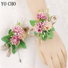 YO CHO Wedding Boutonnieres Groomsmen Silk Flower Girl Wrist Corsage Pompon Bracelet Wedding Prom Bridesmaids Wristband Brooch 2024 - buy cheap