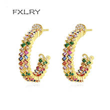 FXLRY-pendientes de aro de circonia cúbica AAA para mujer, aretes de arcoíris de Color dorado, Metal dorado 2024 - compra barato