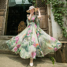 Slim dress spring summer new Print Chiffon Dress 2020 women's long swing dress Floral Dress 2024 - buy cheap