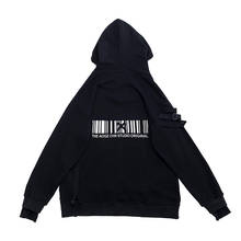 Techwear Code Print Hip Hop Ribbons Black Hooded Drawstring Hoodie Sweatshirt Men Ninja Clothes Casual Embroidery Streetwear Top 2024 - buy cheap