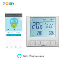 Termostato inteligente com wifi pra controle de temperatura pra piso e aquecedor elétrico, controle de temperatura inteligente, funciona com alexa, display de umidade, aquecimento e aquecimento pra piso 2024 - compre barato