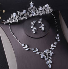 Luxury Cubic Zirconia Crown Tiara Necklace Earrings Set for Women Wedding Jewelry Set for Bride Zircon Crowns CZ Jewelry Bijoux 2024 - buy cheap