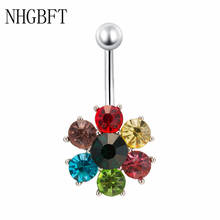 NHGBFT Women Crystal flower Belly Piercing Nombril Barbell Surgical Steel Navel Belly Button Rings Body Jewelry 2024 - buy cheap