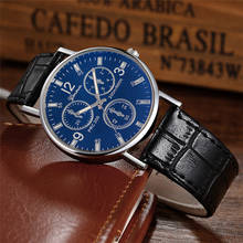 Relógio masculino de vidro azul, relógio com pulseira de couro, relógio de pulso esportivo militar de quartzo, relógio masculino, erkek kol saati d30 2024 - compre barato