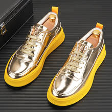 New Fashion 2021 Designer Men's Glitter Glossy Gold Silver Casual Flats Shoes Skateboard Lace Up Sneakers Zapatillas Hombre 2024 - buy cheap