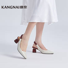 KANGNAI Sandals Women Pumps Genuine Leather Mid Heels Pointed Toe Elegant Slingbacks Ankle Strap Ladies Summer Shoes 2024 - buy cheap