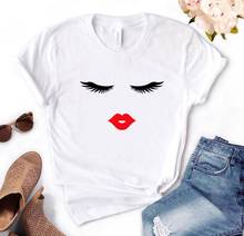 Cílios estampa lábio vermelho camisetas femininas camiseta de algodão casual engraçada camiseta para garotas yong top camiseta hipster embutida 2024 - compre barato