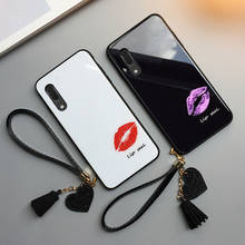 Case & Strap For Huawei honor 20 Pro 20i Case Glass Hard phone Back Cover For Huawei honor 20 V20 Sexy Lip print lanyard funda 2024 - buy cheap
