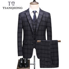 TIAN QIONG Brand 3 Pieces Men Wool Plaid Slim Fit Groom Wedding Suit Man High Quality Mens Dress Suits Business Formal Wear 2024 - buy cheap