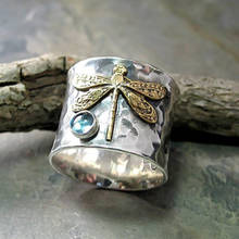Vintage Retro Silver Plated Dragonfly Wide Ring Women Boho Style Blue Stone Rings for Men Punk Gothic Party Jewelry Gift 2024 - buy cheap