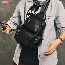 Многофункциональная мужская кожаная сумка черная натуральная кожа мужские большие нагрудные сумки 2024 - купить недорого