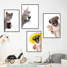 Pintura em tela para decoração, adoráveis animais, gato, cachorro, sorvete, parede, arte, pôsteres nórdicos, e impressões, imagens de parede para sala de estar 2024 - compre barato