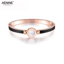 AENINE Trendy Titanium Stainless Steel Roman Number Bangles For Women Black & White Shell Love Charm Cuff Bracelets AB17025 2024 - buy cheap