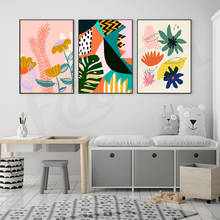 Arte de pared colorido de flores y hojas, pintura en lienzo, arte abstracto, carteles nórdicos e impresiones, imágenes de pared para decoración de sala de estar 2024 - compra barato