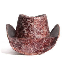 Chapéu de cowboy ocidental de couro, retrô, masculino e feminino, chapéu jazz ao ar livre, com aba dourada, tamanho 58-59cm 2024 - compre barato