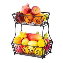 2 Tier Fruit Basket Detachable Bread Display Stand Storage Holder Kitchen Vegetable Drain Rack Wrought Iron Fruit Basket 2024 - buy cheap