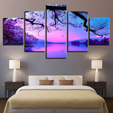 full square round diamond 5 Pieces Purple Sunset Trees Lake Landscape Pictures Diamond art 3D diy Diamond painting cross stitch 2024 - buy cheap