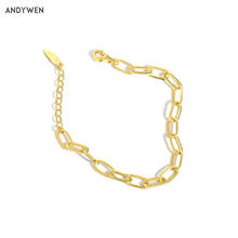 ANDYWEN-pulsera de plata esterlina 925 para mujer, brazalete de horóscopo con cadena rectangular geométrica de oro, joyería de moda Punk Rock 2024 - compra barato