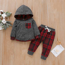 New Infant Toddler Clothes Set Autumn Winter Baby Boys Girls Cotton Long Sleeve Fashion Plaid Hooded Pullover Tops Pants Outfits 2024 - buy cheap