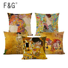 Gustav Klimt The Kiss Linen Cushion Cover Retro Oil Painting Decorative Pillows Custom Pillowcase Home Decor Throw Pillow Cover 2024 - buy cheap