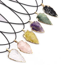 Retro Mineral Raw Arrowhead Pendant Black Obsidian Crystal Necklace Healing Natural Onxy Agat Amethysts Quartz Pendant Necklace 2024 - buy cheap